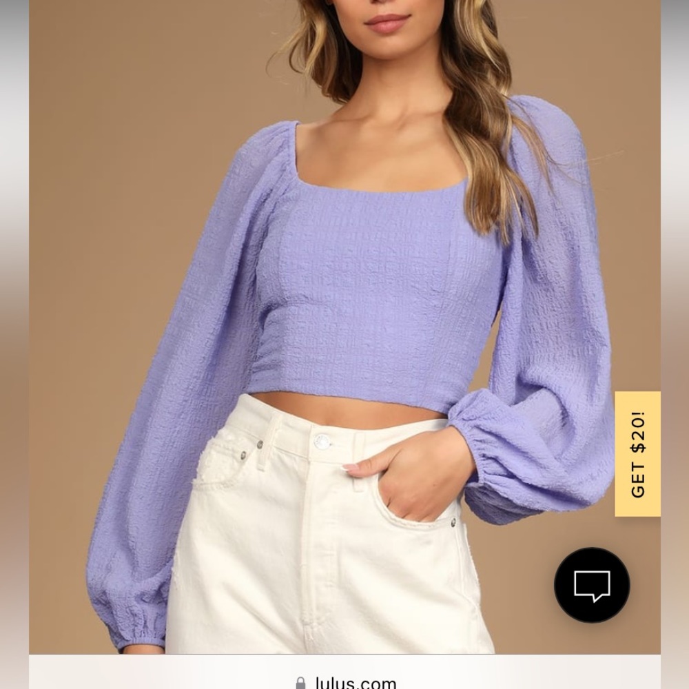 Lulu’s | She's Got It Light Purple Long Sleeve Tie-Back Crop Top